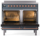 Nostalgie II 40 Inch Electric Freestanding Range in Blue Grey with Copper Trim