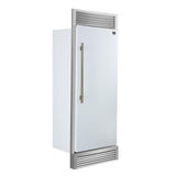 Forno Maderno 28-Inch Built-In Convertible Refrigerator in White with Antique Brass Handle, 13.6 cu.ft. Right Swing with Decorative Trim - 32-Inch Wide