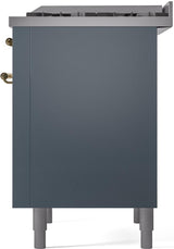 Nostalgie II 36 Inch Dual Fuel Natural Gas Freestanding Range in Blue Grey with Brass Trim