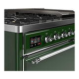 ILVE UM48FQNR3EGC Majestic III 48 inch Dual Fuel Range with 8 Burners and Griddle, Dual Function Burner up to 25,000 BTU (Natural Gas, Solid Door, Emerald Green, Chrome)