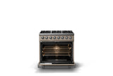 36"W. Dual Fuel Range (Burner: 6b, Finish: Nantucket, Trim: Polished Chrome, Fuel: Natural Gas)