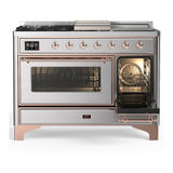 ILVE UM48FSNR3SSP Majestic III 48 inch Dual Fuel Range with 5 Black Brass Burners, Griddle and French Top, Dual Function Burner up to 25,000 BTU (Natural Gas, Triple Glass Door, Stainless Steel, Copper)