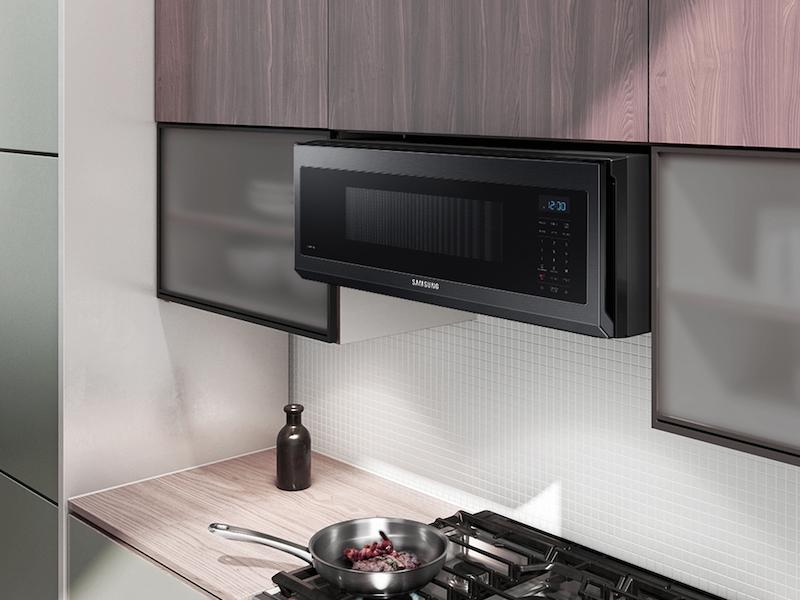 1.1 cu. ft. Smart SLIM Over-the-Range Microwave with 400 CFM Ventilation in Matte Black Steel