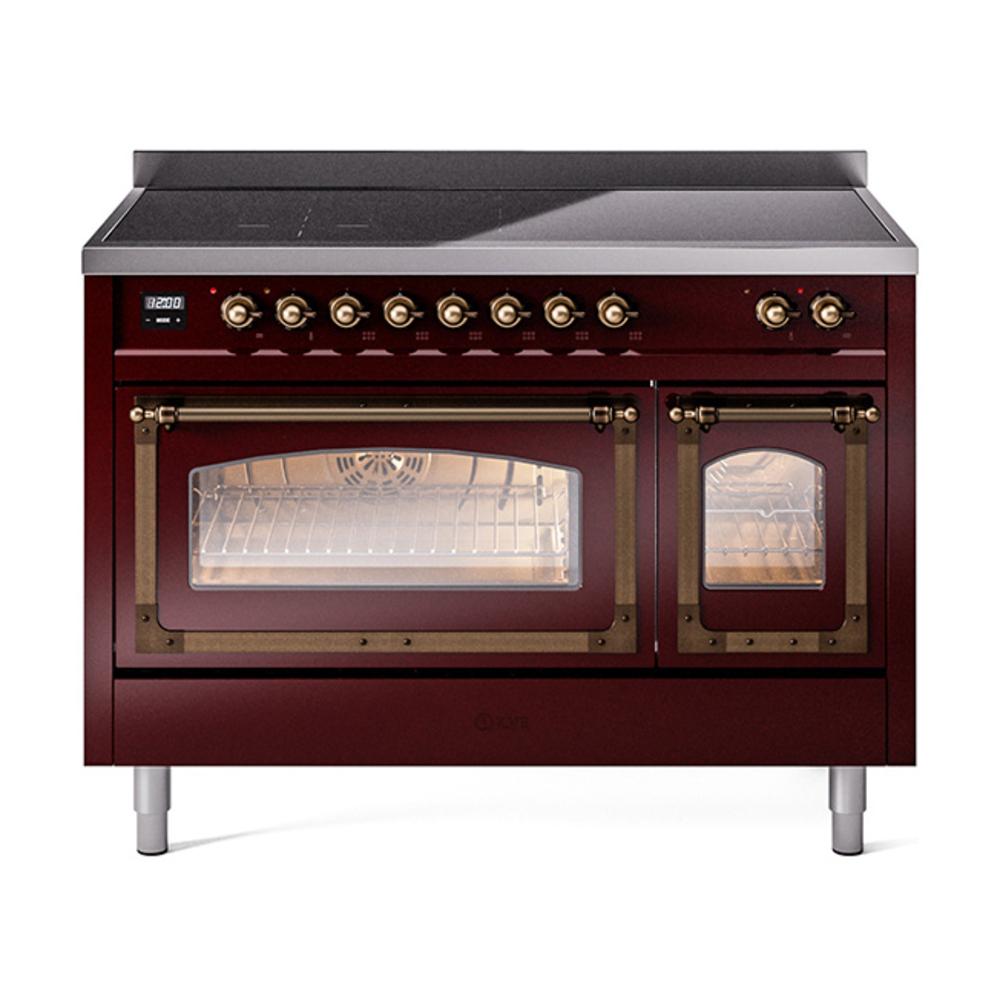 ILVE UNI486NMPBUB Nostalgie II Noblesse 48 inch Induction Range (Triple Glass Door, Burgundy, Burnished)