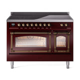 ILVE UNI486NMPBUB Nostalgie II Noblesse 48 inch Induction Range (Triple Glass Door, Burgundy, Burnished)