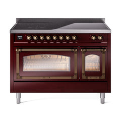 ILVE UNI486NMPBUB Nostalgie II Noblesse 48 inch Induction Range (Triple Glass Door, Burgundy, Burnished)