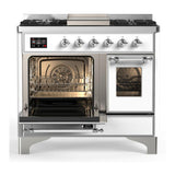 ILVE UMD40FNR3WHC Majestic III 40 inch Dual Fuel Range with 6 Burners and Griddle, Dual Function Burner up to 25,000 BTU (Natural Gas, Triple Glass Door, White, Chrome)