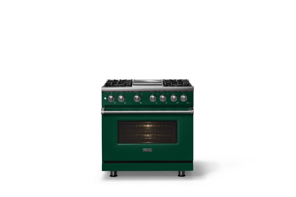 36"W. Dual Fuel Range (Burner: 4g, Finish: Ivy, Trim: Polished Chrome, Fuel: Natural Gas)