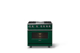 36"W. Dual Fuel Range (Burner: 4g, Finish: Ivy, Trim: Polished Chrome, Fuel: Natural Gas)