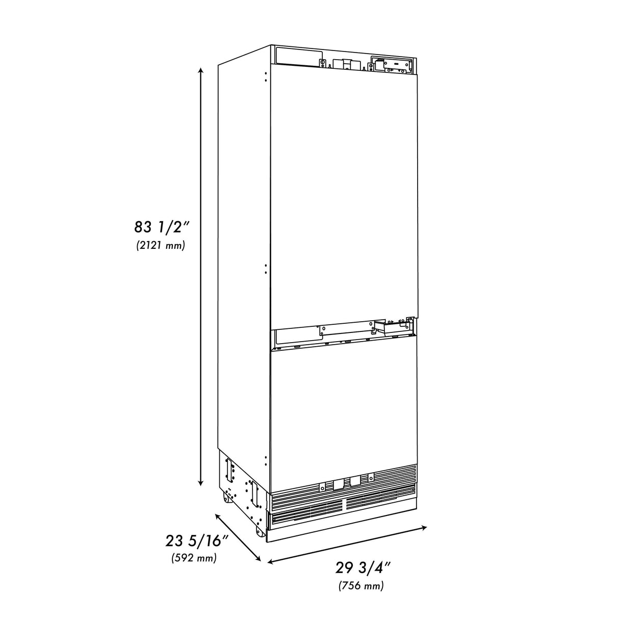 ZLINE Autograph Edition 30 in. 16.1 cu. ft. Panel Ready Built-in 2-Door Bottom Freezer Refrigerator with Internal Water and Ice Dispenser with Matte Black Handles (RBIVZ-30-MB)