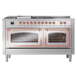 ILVE UN60FSNMPSSP Nostalgie II Noblesse 60 inch Dual Fuel Range (7 Sealed Burners + Griddle + French Top, Natural Gas, Triple Glass Door, Stainless Steel, Copper)