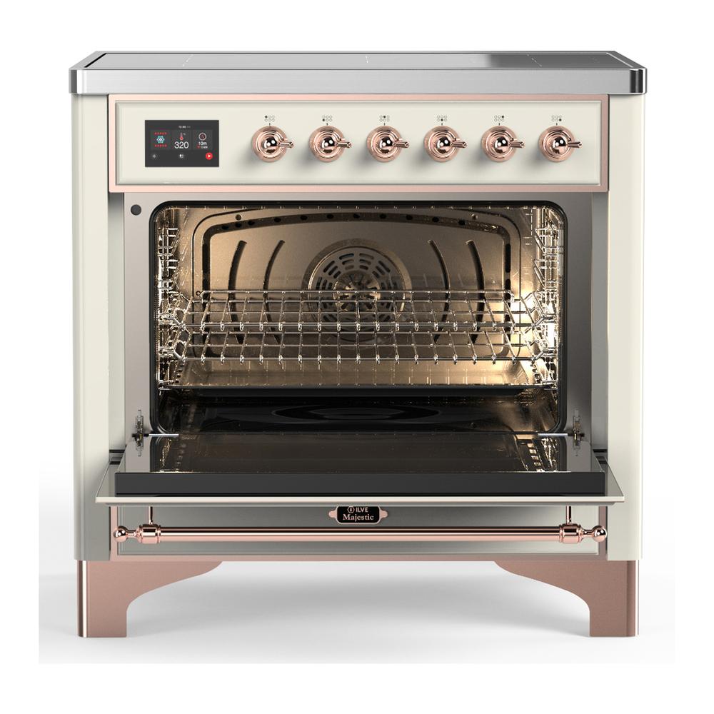 ILVE UMIB36QNR3AWP Majestic III 36 inch Induction Range with 6 Elements, 3.5 cu. ft. Total Oven Capacity (Solid Door, Antique White, Copper)