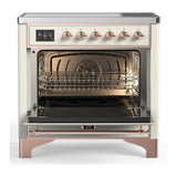 ILVE UMIB36QNR3AWP Majestic III 36 inch Induction Range with 6 Elements, 3.5 cu. ft. Total Oven Capacity (Solid Door, Antique White, Copper)