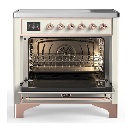 ILVE UMIB36QNR3AWP Majestic III 36 inch Induction Range with 6 Elements, 3.5 cu. ft. Total Oven Capacity (Solid Door, Antique White, Copper)