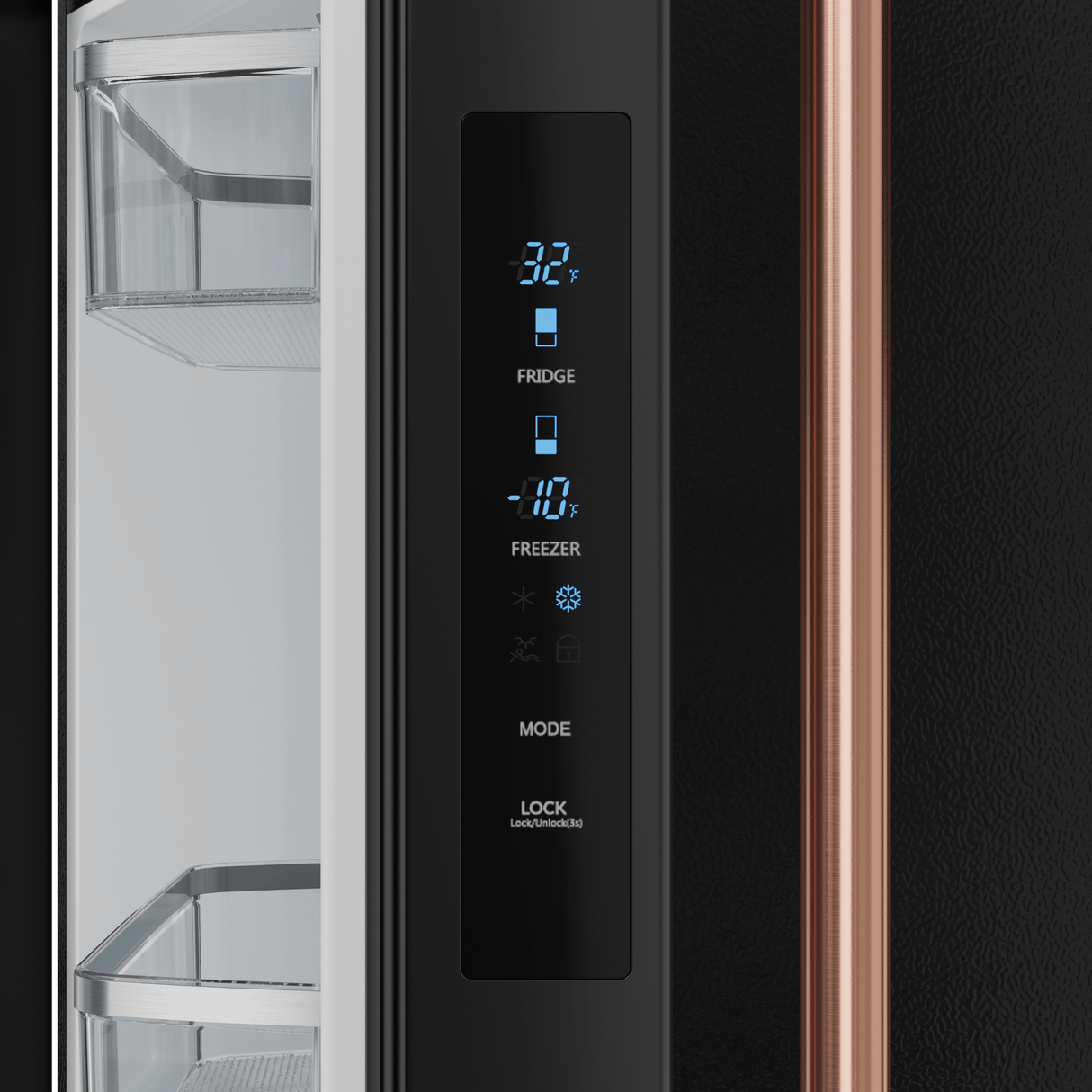 30 Inch 17.5 Cu Ft French Door Counter Depth Refrigerator With Ice Maker In Black/rose Gold  Gordon Ramsay Series