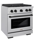 ZLINE Autograph Edition 30 in. 4.2 cu. ft. 4 Burner Gas Range with Convection Gas Oven in DuraSnow' Stainless Steel and Matte Black Accents (SGRSZ-30-MB)