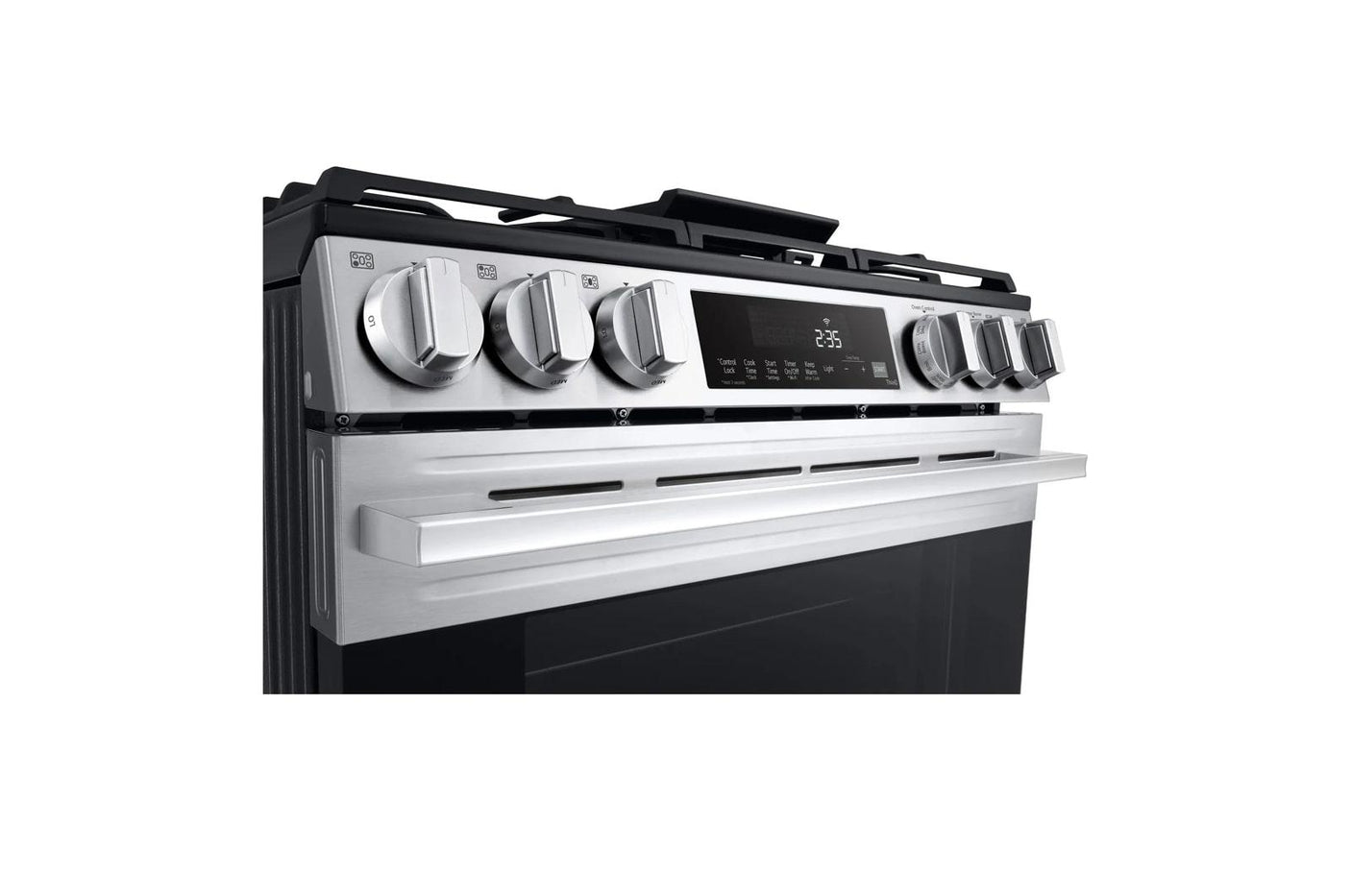 5.8 cu.ft. Smart Gas Single Oven Slide-in Range, Air Fry, Fan Convection, EasyClean®, Self Clean, ThinQ®, Printproof® Stainless Steel - New Handle