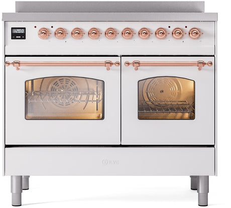Nostalgie II 40 Inch Electric Freestanding Range in White with Copper Trim