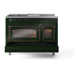 ILVE UN48FSNMPEGB Nostalgie II Noblesse 48 inch Dual Fuel Range (5 Sealed Burners + Griddle + French Top, Natural Gas, Triple Glass Door, Emerald Green, Burnished)