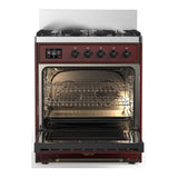 ILVE UM30QNR3BUB Majestic III 30 inch Dual Fuel Range with 5 Black Brass Burners, Dual Function Burner up to 25,000 BTU (Natural Gas, Solid Door, Burgundy, Burnished)