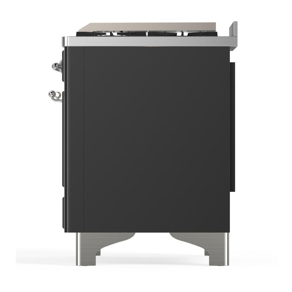 ILVE UM36FNR3MGC Majestic III 36 inch Dual Fuel Range with 6 Black Brass Burners and Griddle, Dual Function Burner up to 25,000 BTU (Triple Glass Door, Graphite Matte, Chrome, Natural Gas)