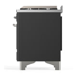 ILVE UM36FNR3MGC Majestic III 36 inch Dual Fuel Range with 6 Black Brass Burners and Griddle, Dual Function Burner up to 25,000 BTU (Triple Glass Door, Graphite Matte, Chrome, Natural Gas)