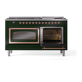 ILVE UN60FNMPEGPLP Nostalgie II Noblesse 60 inch Dual Fuel Range (9 Sealed Burners + Griddle, Liquid Propane, Triple Glass Door, Emerald Green, Copper)