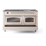 ILVE UN60FNMPAWCLP Nostalgie II Noblesse 60 inch Dual Fuel Range (9 Sealed Burners + Griddle, Liquid Propane, Triple Glass Door, Antique White, Chrome)