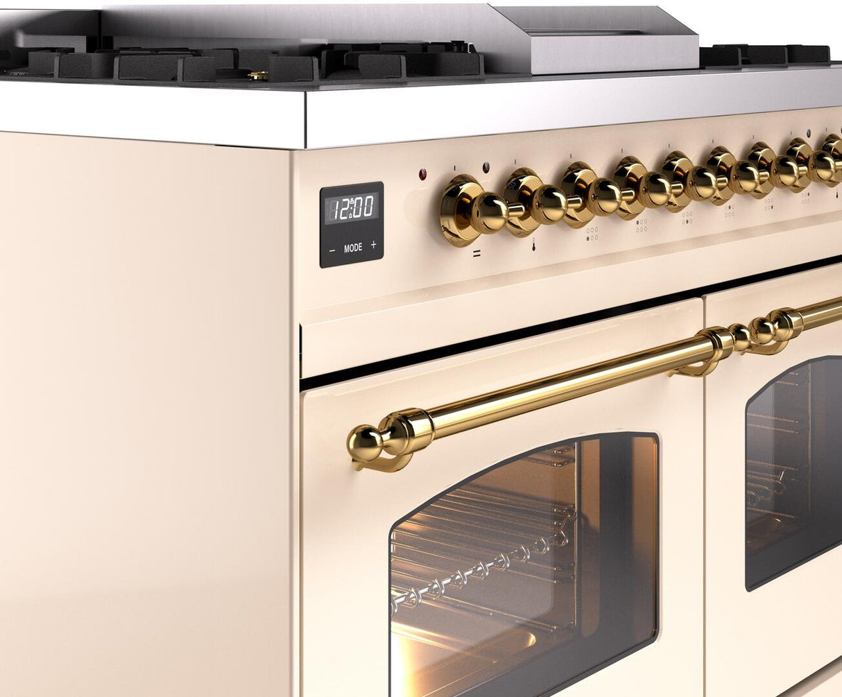 Nostalgie II 40 Inch Dual Fuel Liquid Propane Freestanding Range in Antique White with Brass Trim