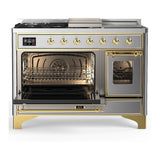ILVE UM48FSNR3SSG Majestic III 48 inch Dual Fuel Range with 5 Black Brass Burners, Griddle and French Top, Dual Function Burner up to 25,000 BTU (Natural Gas, Triple Glass Door, Stainless Steel, Brass)