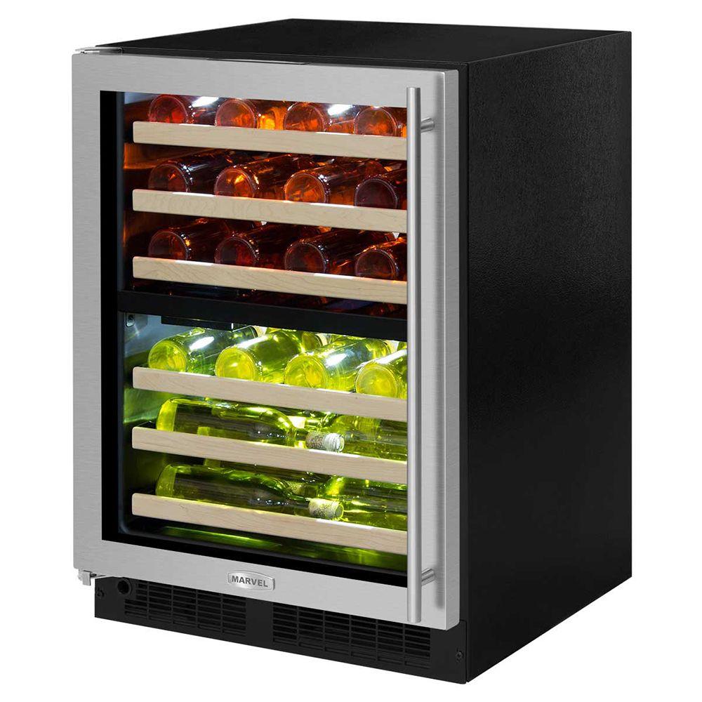 24-In Built-In High Efficiency Dual Zone Wine Refrigerator with Door Style - Stainless Steel Frame Glass, Door Swing - Left