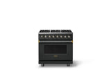 36"W. Dual Fuel Range (Burner: 6b, Finish: Antique Bronze, Trim: Brushed Brass, Fuel: Propane)