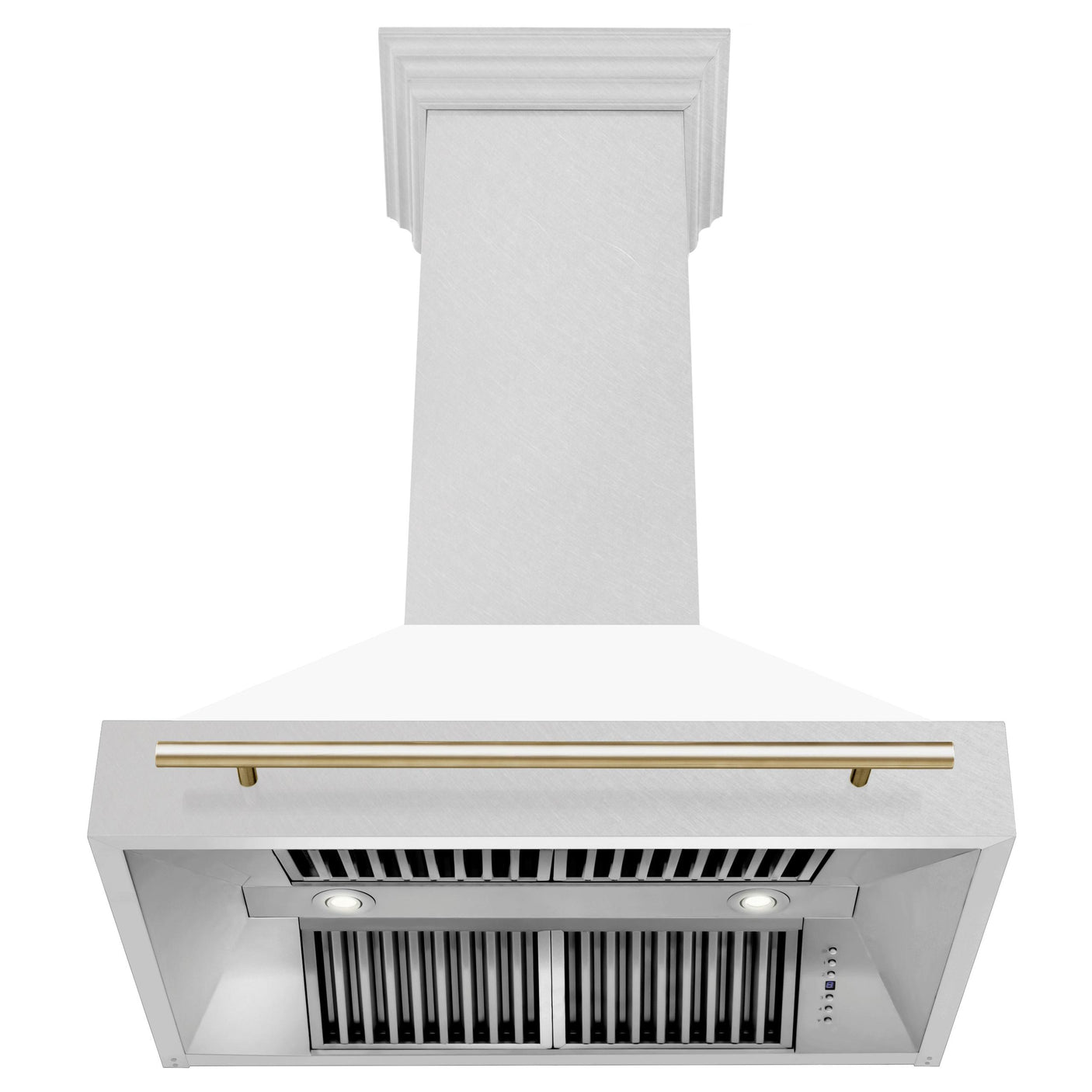 36 in. ZLINE Autograph Edition DuraSnow Stainless Steel Range Hood with White Matte Shell and Accented Handle (8654SNZ-WM36) [Color: Gold]