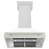 36 in. ZLINE Autograph Edition DuraSnow Stainless Steel Range Hood with White Matte Shell and Accented Handle (8654SNZ-WM36) [Color: Gold]