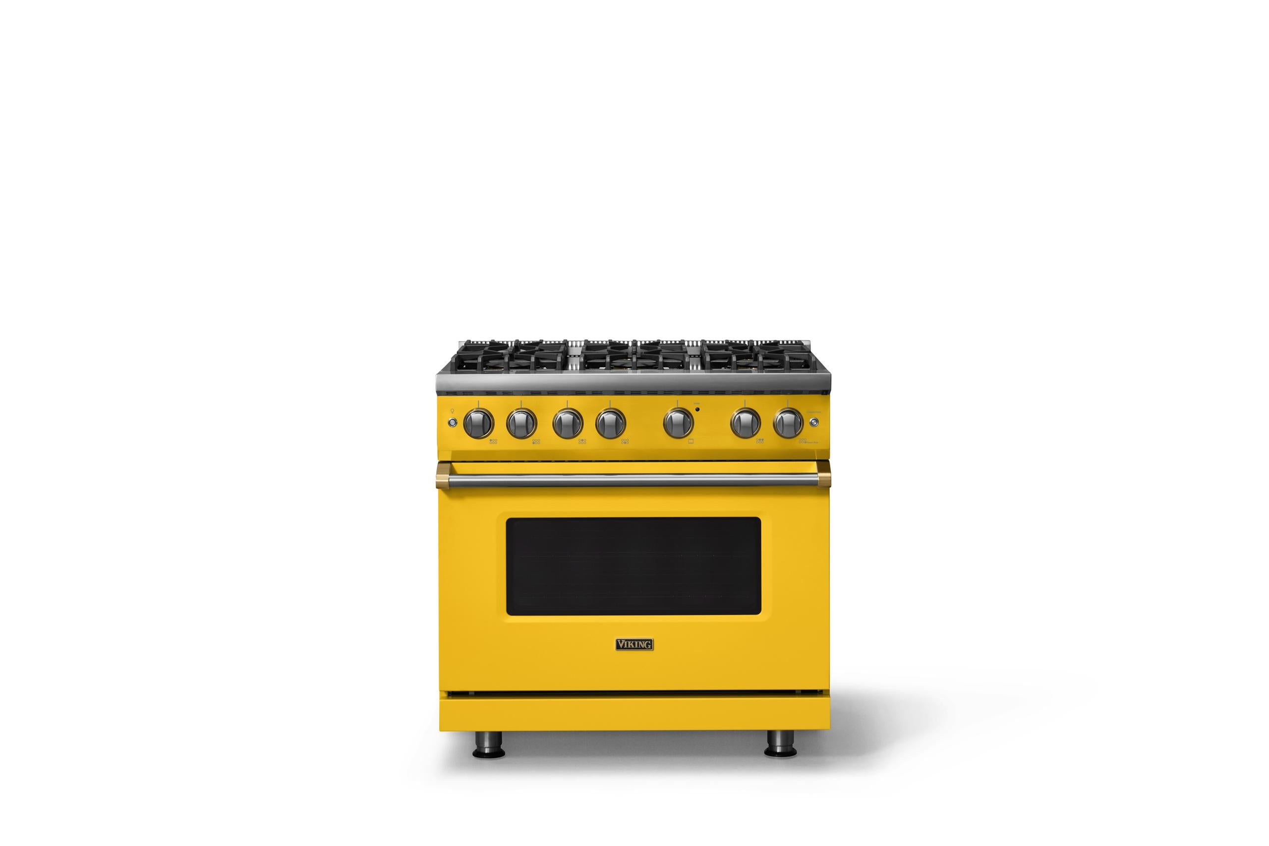 36"W. Sealed Burner Gas Range (Burner: 6b, Finish: Daffodil, Trim: Brushed Brass, Fuel: Natural Gas)
