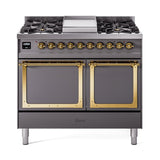 ILVE UND40FQNMPMGG Nostalgie II Noblesse 40 inch Dual Fuel Range (Natural Gas, Solid Door, Graphite Matte, Brass)