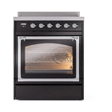 ILVE UNI304NMPBKC Nostalgie II Noblesse 30 inch Induction Range (Triple Glass Door, Glossy Black, Chrome)