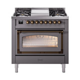 ILVE UN36FNMPMGBLP Nostalgie II Noblesse 36 inch Dual Fuel Range (Liquid Propane, Triple Glass Door, Graphite Matte, Burnished)