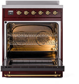 Nostalgie II 30 Inch Electric Freestanding Range in Burgundy with Brass Trim