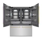 ZLINE Autograph Edition 60 in. 32.2 cu. ft. French Door Built-In Bottom Freezer Refrigerator with Water Dispenser and Ice Maker in Stainless Steel with Graphite Gray Interior and Champagne Bronze Accents (GRBIVZ-304-60CB)