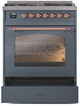 Nostalgie II 30 Inch Dual Fuel Natural Gas Freestanding Range in Blue Grey with Copper Trim