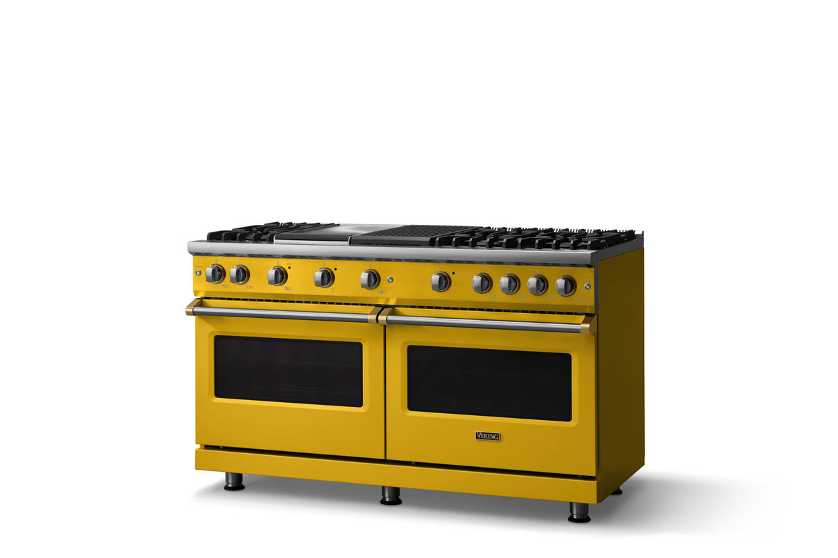 60"W. Sealed Burner Gas Range (Finish: Daffodil, Trim: Polished Chrome, Fuel: Propane)