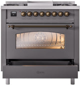 Nostalgie II 36 Inch Dual Fuel Natural Gas Freestanding Range in Matte Graphite with Bronze Trim