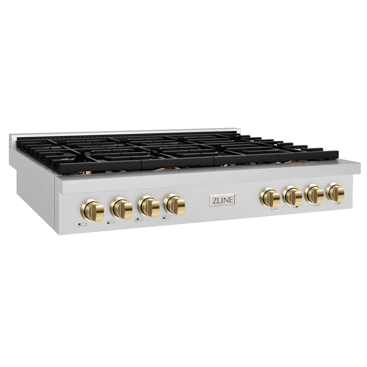 ZLINE 48 in. Autograph Edition Paramount Gas Rangetop with 8 Burners and Porcelain Cooktop in DuraSnow' Stainless Steel with Polished Gold Accents (SRTSZ-48-G)