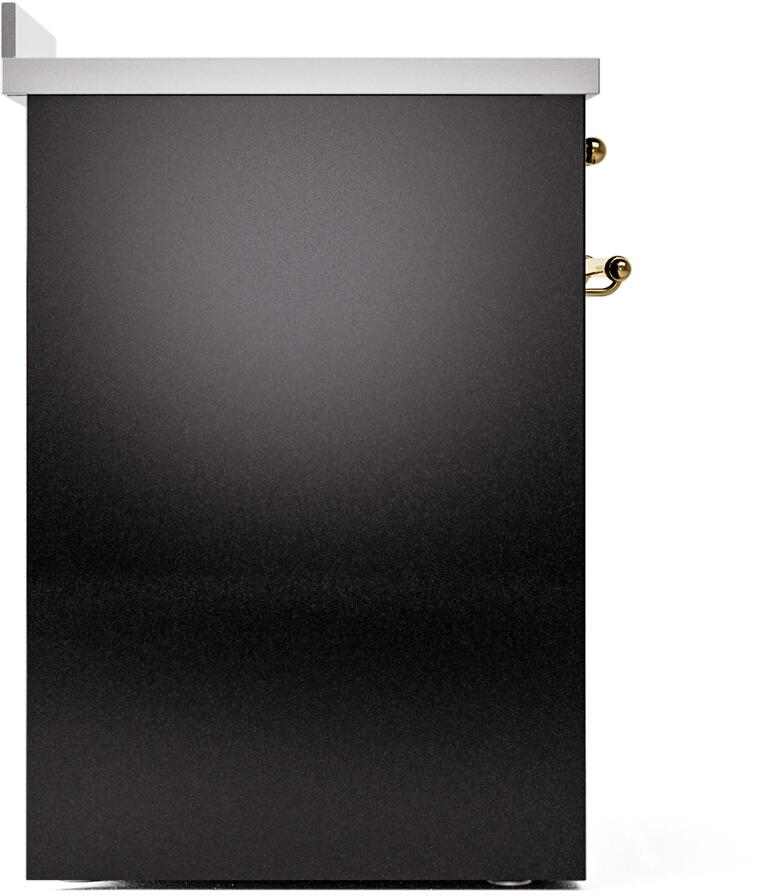 Nostalgie II 30 Inch Electric Freestanding Range in Glossy Black with Brass Trim