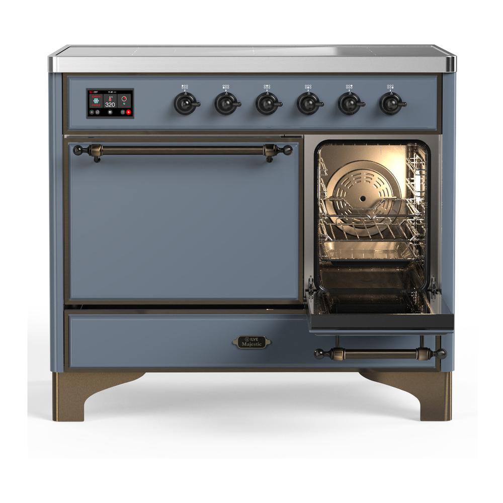 ILVE UMDIB40QNR3BGB Majestic III 40 inch Induction Range with 6 Elements, 3.82 cu. ft. Total Oven Capacity (Solid Door, Blue Grey, Burnished)