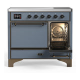 ILVE UMDIB40QNR3BGB Majestic III 40 inch Induction Range with 6 Elements, 3.82 cu. ft. Total Oven Capacity (Solid Door, Blue Grey, Burnished)