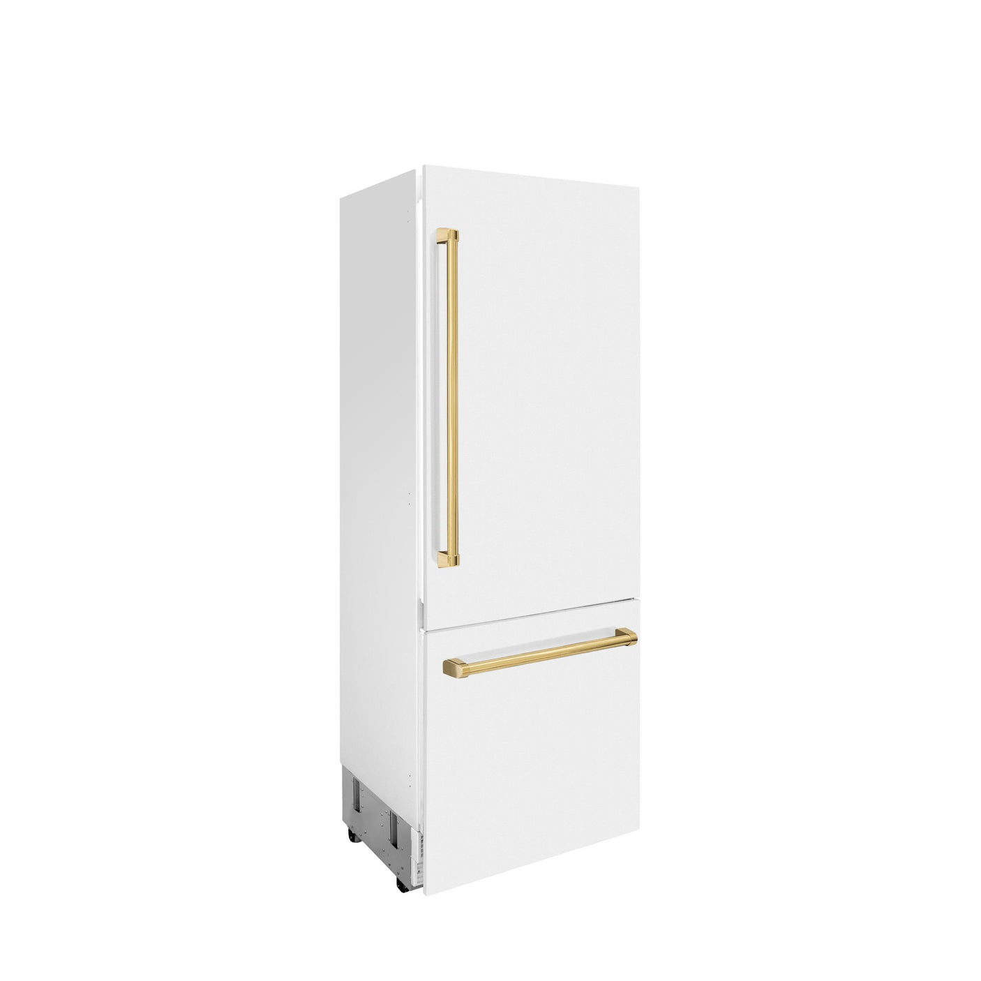 ZLINE 30" Autograph Edition 16.1 cu. ft. Built-in 2-Door Bottom Freezer Refrigerator with Internal Water and Ice Dispenser in White Matte with Polished Gold Accents (RBIVZ-WM-30-G)