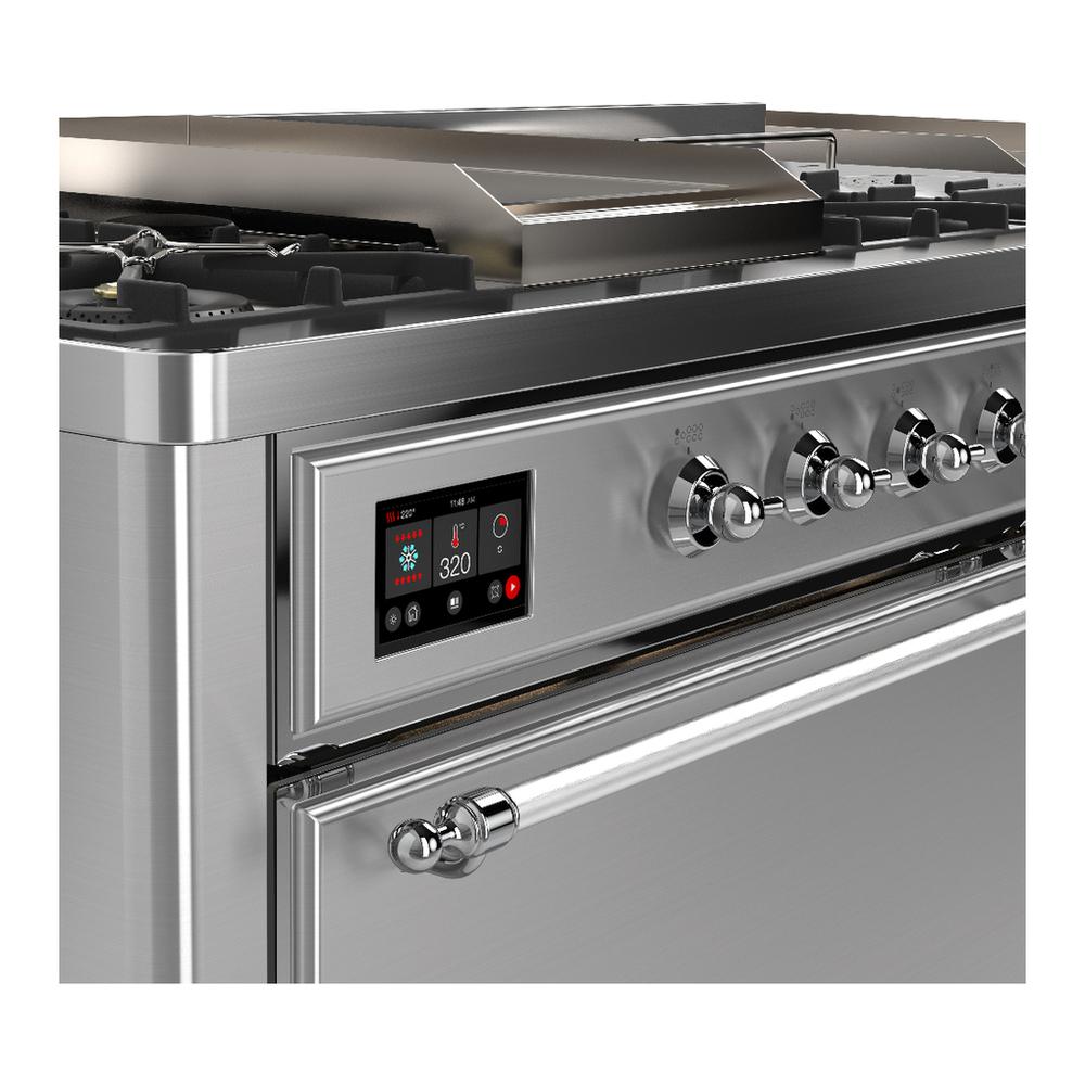 ILVE UM60FSQNR3SSC Majestic III 60 inch Dual Fuel Range with 7 Burners, Griddle and French Top, Dual Function Burner with up to 25,000 BTU (Natural Gas, Solid Door, Stainless Steel, Chrome)