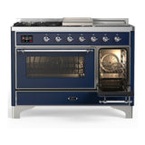 ILVE UM48FSNR3MBCLP Majestic III 48 inch Dual Fuel Range with 5 Black Brass Burners, Griddle and French Top, Dual Function Burner up to 25,000 BTU (Liquid Propane, Triple Glass Door, Midnight Blue, Chrome)